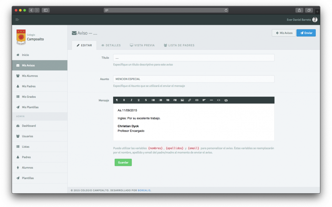 Aplicación Web Avisos Colegio Campoalto